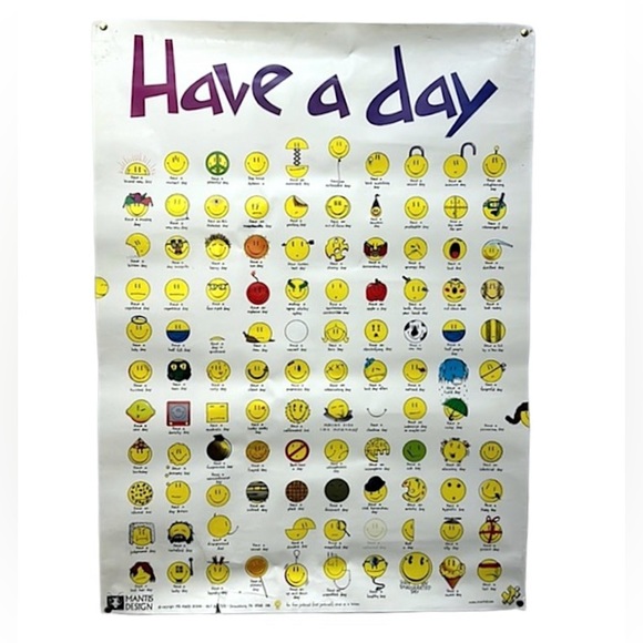 Vintage 1996 Have A‎ Day Vintage Smiley Face Poster 24 x 36 hard to find - Picture 1 of 16